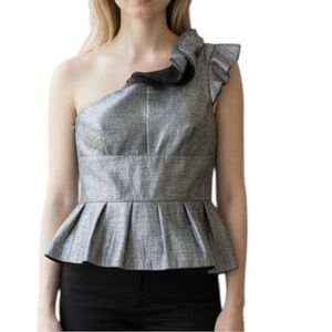NWT Birger te Mikkelsen shimmer one shoulder asymmetrical peplum top size 38